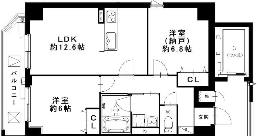 BADGE大道(2LDK/5階)の間取り写真