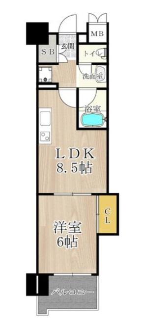 マスターズレジデンス道頓堀III(1LDK/3階)の間取り写真