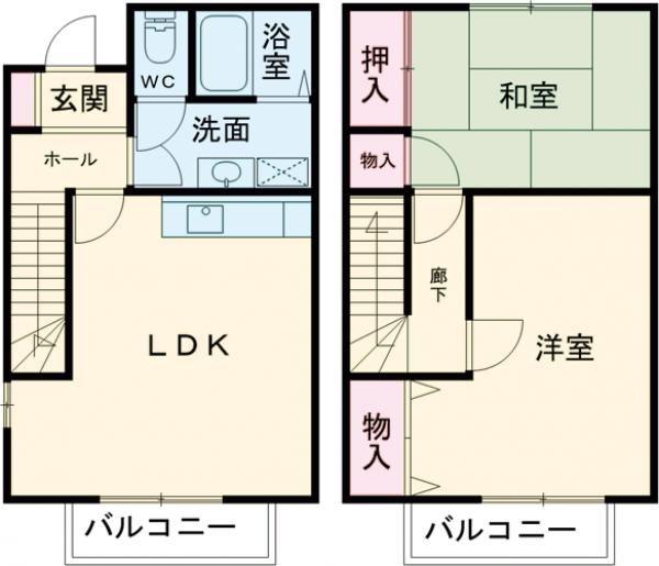 シャンブルハシカベ D棟(2LDK/1階)の間取り写真