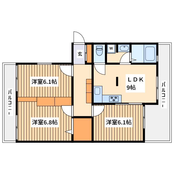 エルムコート(3LDK/1階)の間取り写真