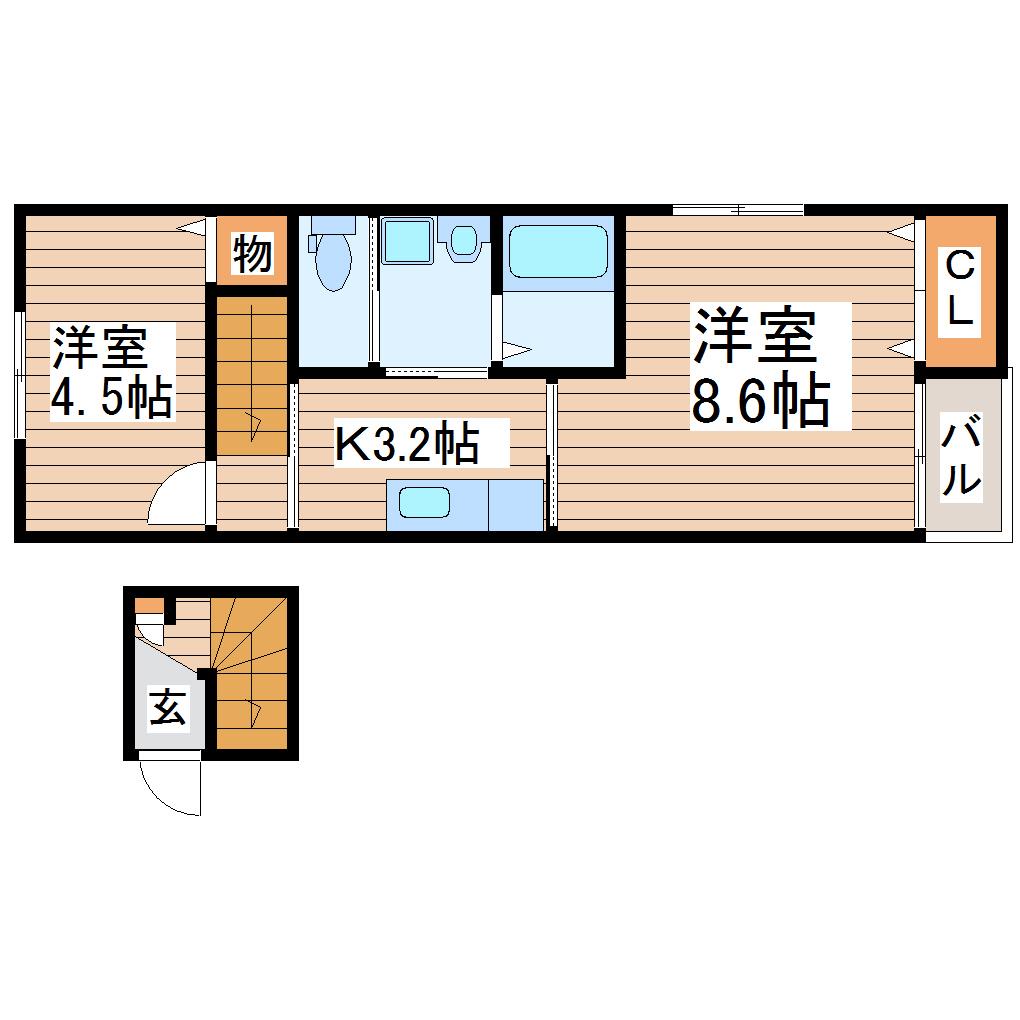 ぺシュール(1LDK/2階)の間取り写真