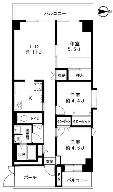 東建ニューハイツ元加賀(3LDK/4階)の間取り写真
