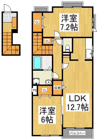 GRACEI(2LDK/2階)の間取り写真