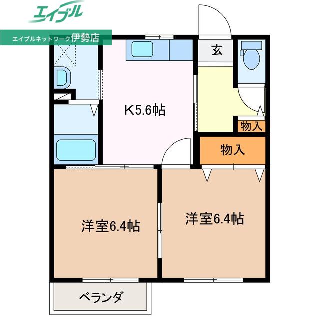 ヴィラージュ(2K/2階)の間取り写真