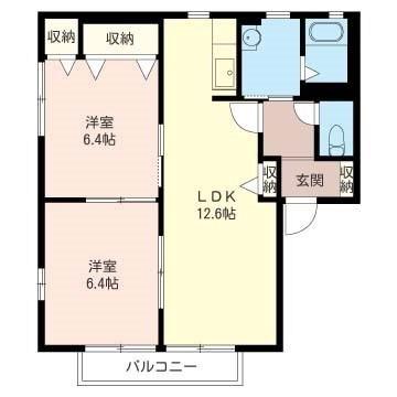 小田急線 町田駅 バス乗車時間：14分 最寄りバス停で下車 徒歩3分 2階建 築26年(2LDK/1階)の間取り写真