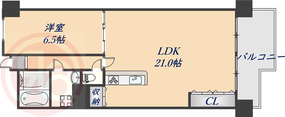 ユニハイム阿波座(1LDK/3階)の間取り写真