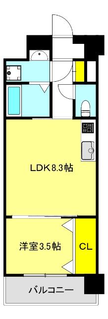 ファーストフィオーレ玉造グレイス(1LDK/2階)の間取り写真