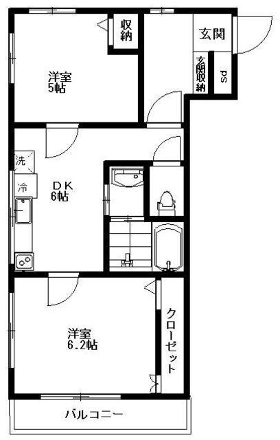 Y′S CUBE(2DK/2階)の間取り写真