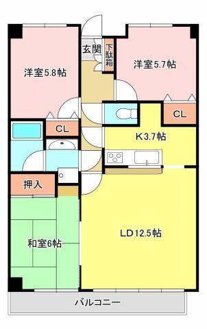 ダイアパレス新居浜繁本町(3LDK/7階)の間取り写真