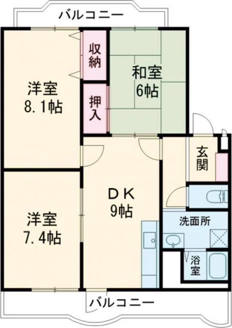 キャッスルMISE A棟(3DK/1階)の間取り写真