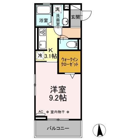 サンテラス与八杁(1K/2階)の間取り写真