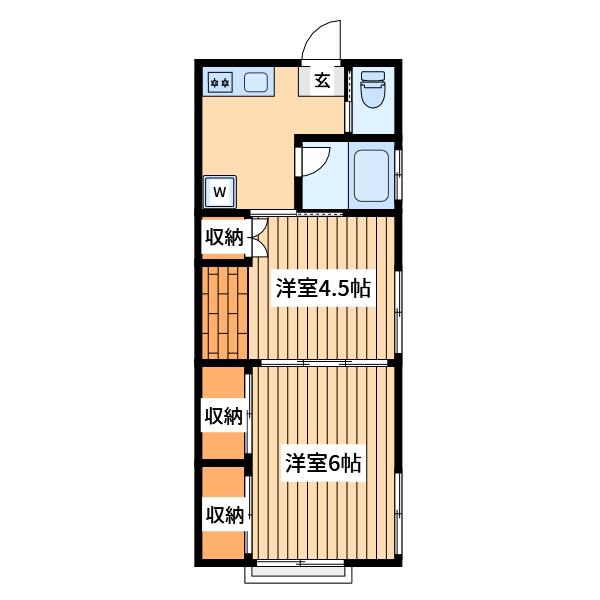 旭荘(1DK/2階)の間取り写真