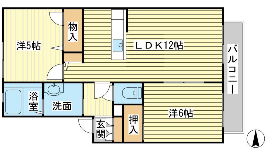 ディアス宮脇 B棟(2LDK/2階)の間取り写真
