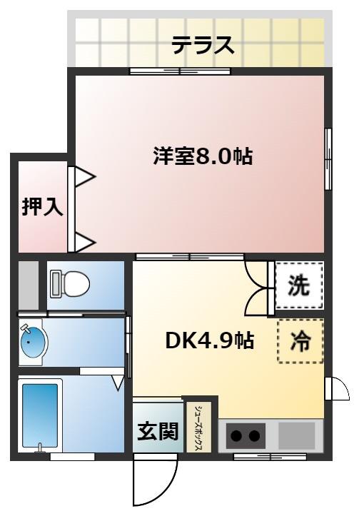 フローラ高松(1DK/1階)の間取り写真