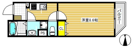 CSLINQS FUJIMIDAI(1K/3階)の間取り写真