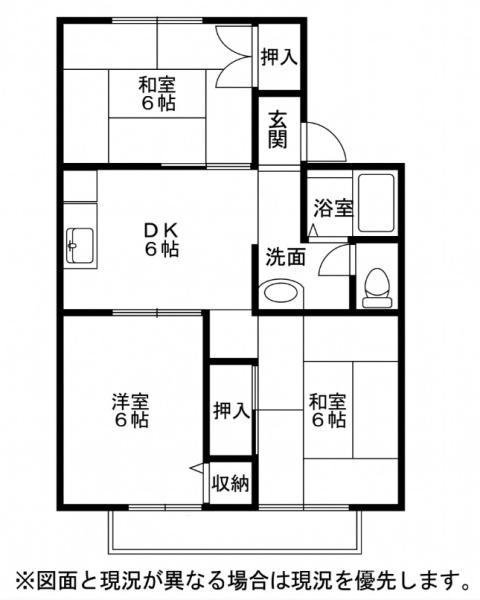 ボナールシャトー A(3DK/1階)の間取り写真