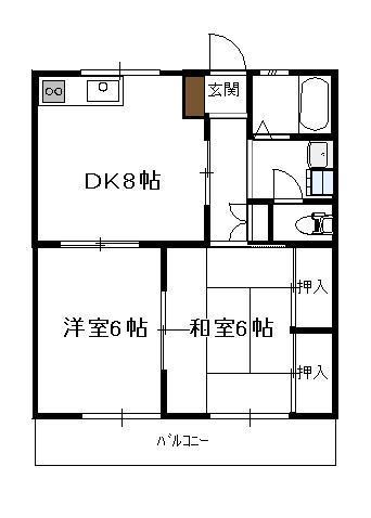 ゆとり93(2DK/2階)の間取り写真