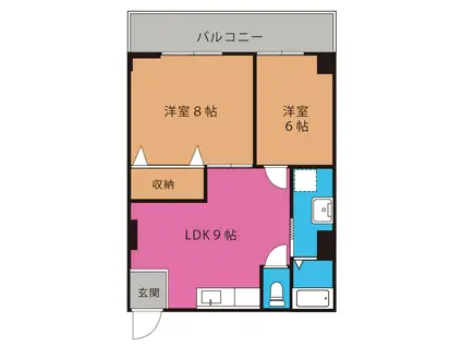 宝住ビル(2LDK/2階)の間取り写真