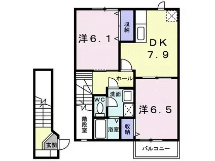 スカイフィールドΑ(2DK/2階)の間取り写真