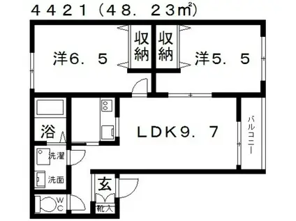 ベルリード藤井寺A棟B棟(2LDK/2階)の間取り写真