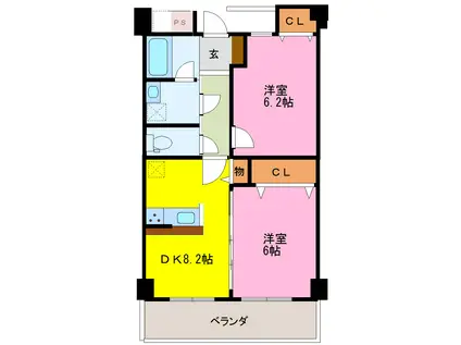カンファタブル北鬼江(2DK/2階)の間取り写真