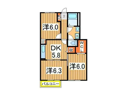 ソレアード・フロレスタⅡ(3DK/1階)の間取り写真