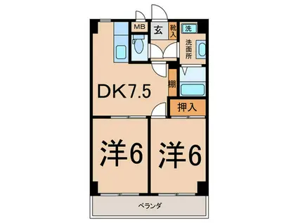 シャンス東寺尾中台1(2DK/6階)の間取り写真