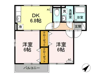 ジュパールI棟(2DK/2階)の間取り写真