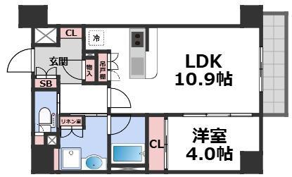 アーバネックス天満橋サウス(1LDK/3階)の間取り写真