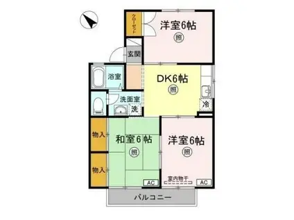 アルカジア石部D棟(3DK/1階)の間取り写真