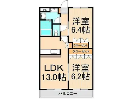 グランベル・ハウスII(2LDK/1階)の間取り写真