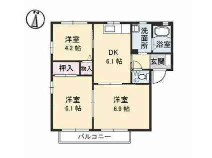 サリーレ太陽II A棟(3DK/2階)の間取り写真