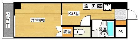 ラトゥール広島(1K/4階)の間取り写真