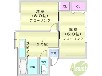 ブロンズバレーA棟(2K/1階)の間取り写真