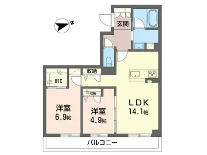 松戸市馬橋シャーメゾン(2LDK/1階)の間取り写真