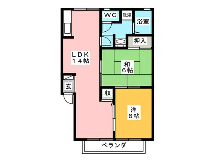 コートヴィレッジI(2LDK/2階)の間取り写真