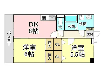 デアクエール(2DK/3階)の間取り写真