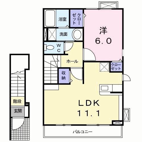 プリマベーラ B(1LDK/2階)の間取り写真