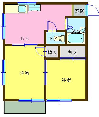 KIハイツ・A(2DK/1階)の間取り写真