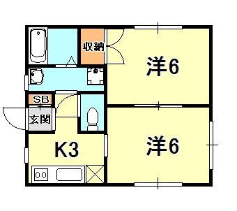 中山手ガーデンパレスC棟(2K/2階)の間取り写真