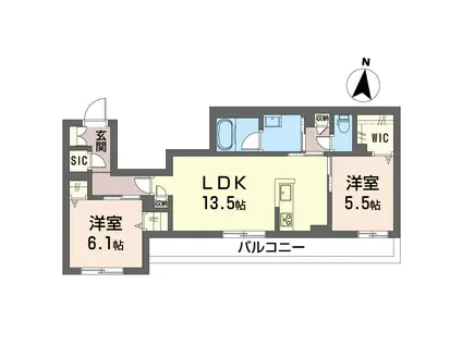 サンクチュアリ櫛引(2LDK/2階)の間取り写真