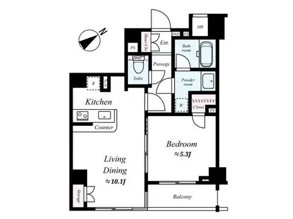 AXAS中野新江古田(1LDK/5階)の間取り写真
