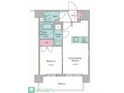 ドゥーエ菊川(1LDK/7階)の間取り写真