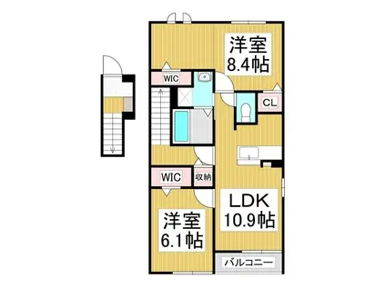 ルーチェテラス A(2LDK/2階)の間取り写真