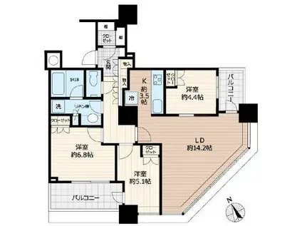 ザ・パークハウス西新宿タワー60(3LDK/31階)の間取り写真