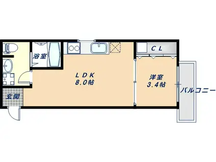 ドアーンショウジ(1LDK/3階)の間取り写真