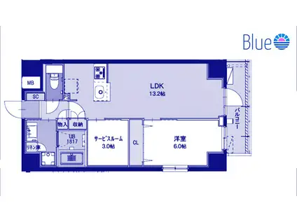 フレッチェ横浜(1SLDK/9階)の間取り写真