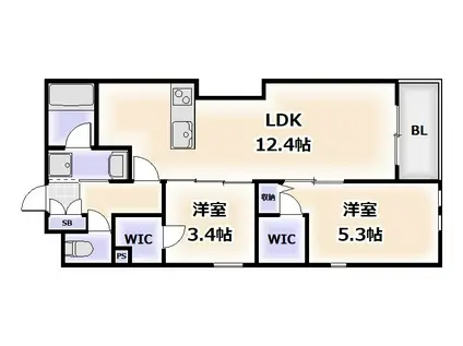 ウェルスクエア山坂(2LDK/1階)の間取り写真