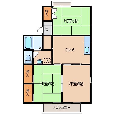 エヤナ蔵2(3DK/1階)の間取り写真