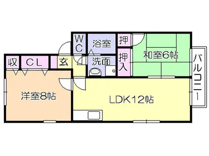 セジュール野伏間(2LDK/1階)の間取り写真